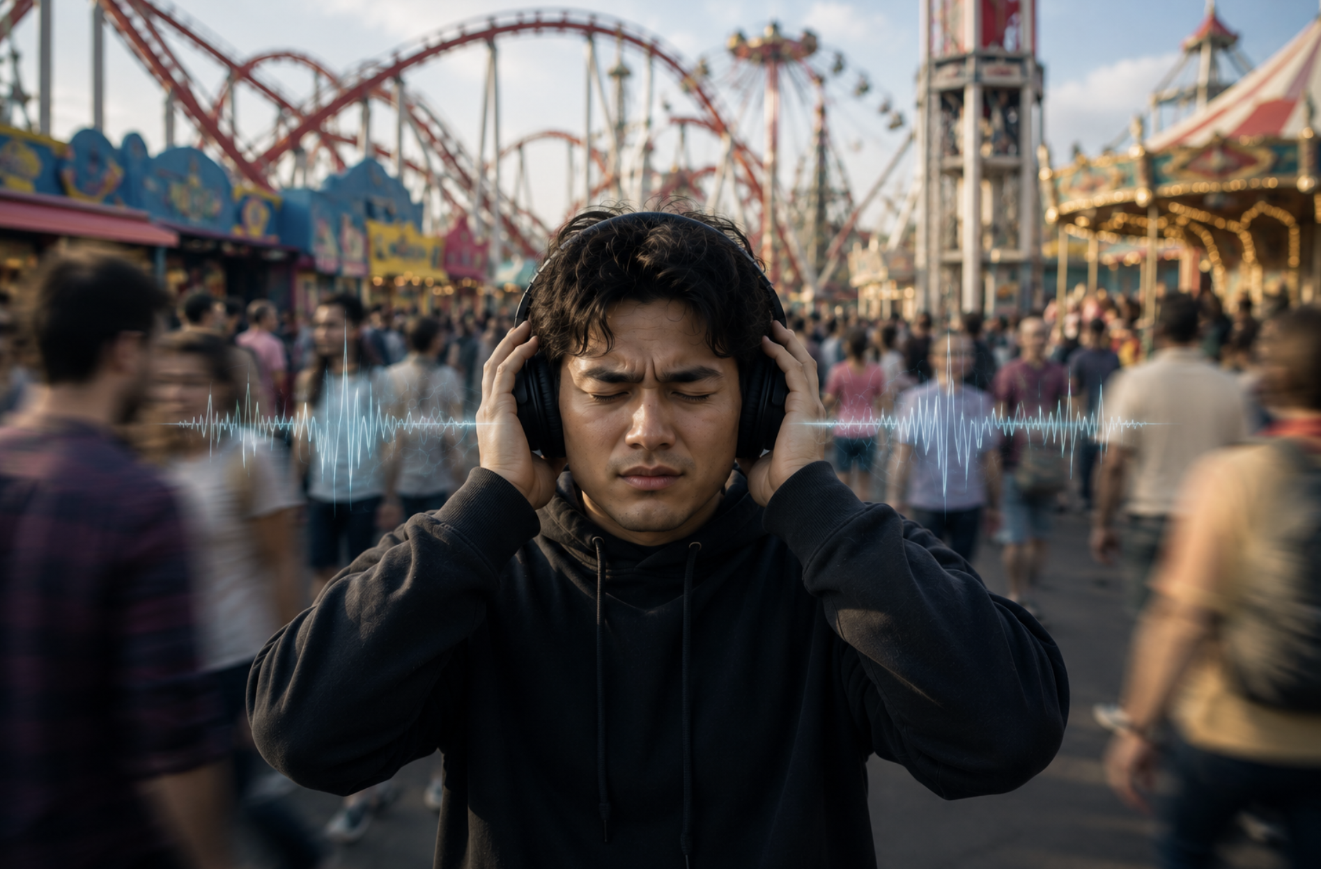 A child wearing headphones to reduce sensory input